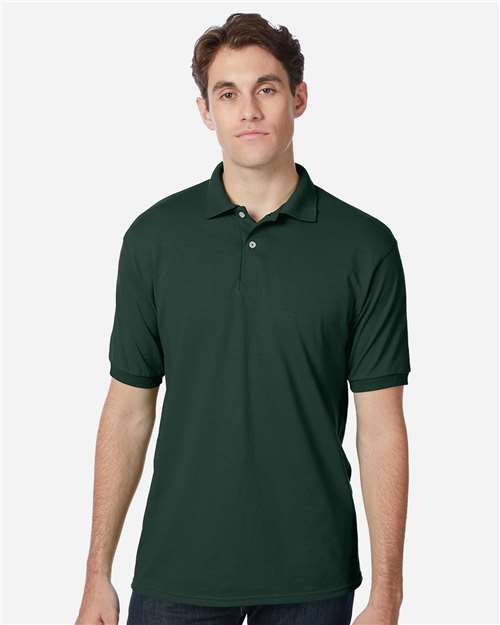 Hanes 054X Men's EcoSmart Jersey Polo - Deep Forest - model front