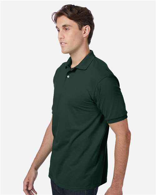 Hanes 054X Men's EcoSmart Jersey Polo - Deep Forest - model side