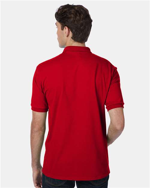 Hanes 054X Men's EcoSmart Jersey Polo - Deep Red - model back
