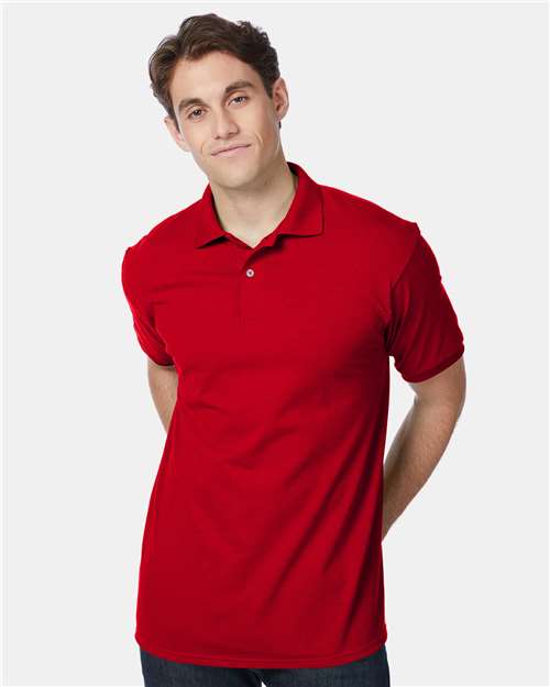 Hanes 054X Men's EcoSmart Jersey Polo - Deep Red - model front