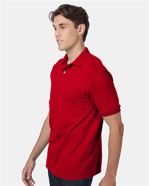 Hanes 054X Men's EcoSmart Jersey Polo - Deep Red - model side