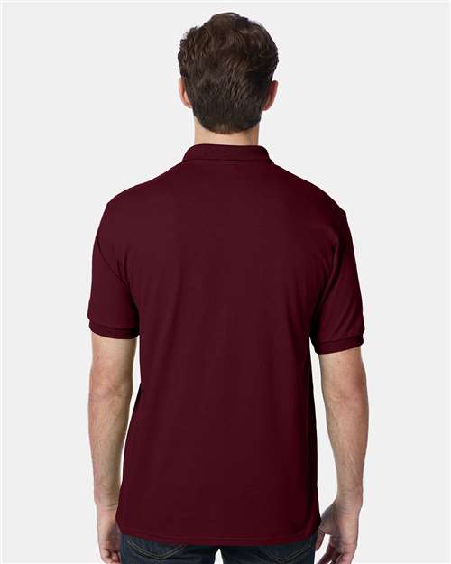 Hanes 054X Men's EcoSmart Jersey Polo - Maroon - model back