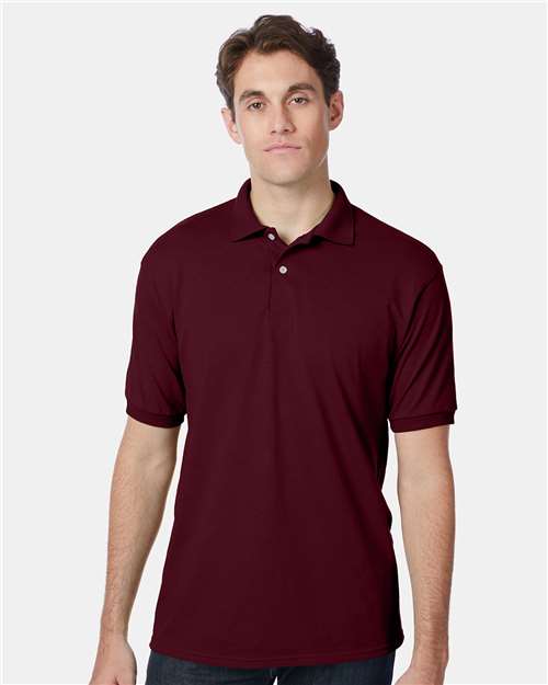 Hanes 054X Men's EcoSmart Jersey Polo - Maroon - model front