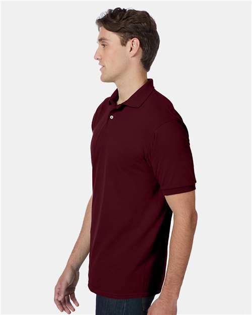 Hanes 054X Men's EcoSmart Jersey Polo - Maroon - model side