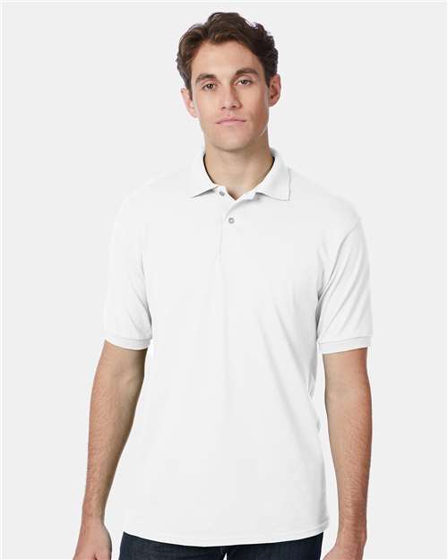Hanes 054X Men's EcoSmart Jersey Polo - White - model front