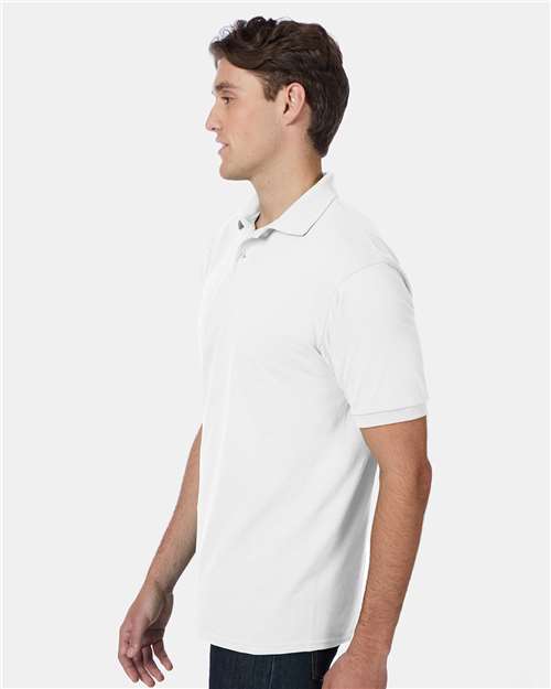 Hanes 054X Men's EcoSmart Jersey Polo - White - model side