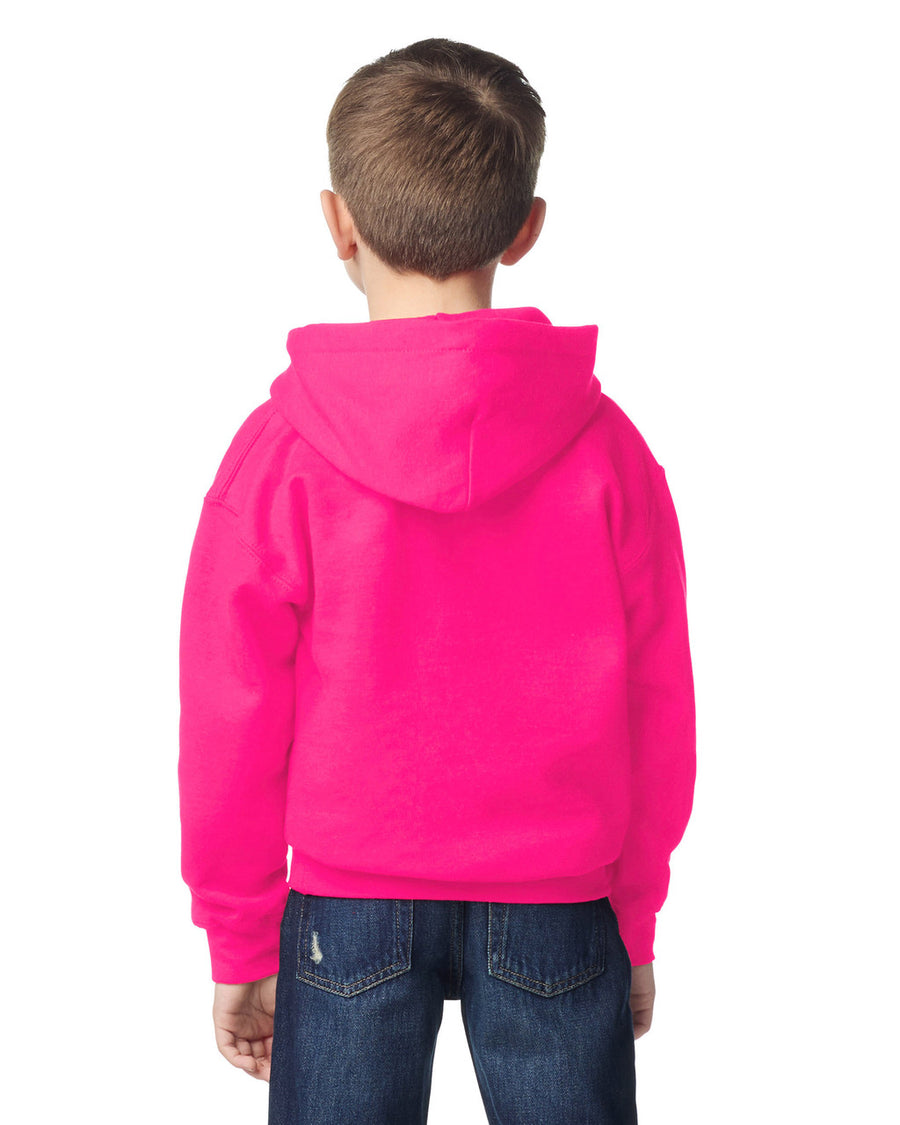 Gildan 18500B Youth Heavy Blend Hooded Sweatshirt - Heliconia - model back