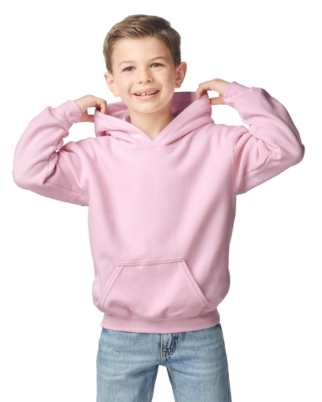 Gildan 18500B Youth Heavy Blend Hooded Sweatshirt - Light Pink - model front