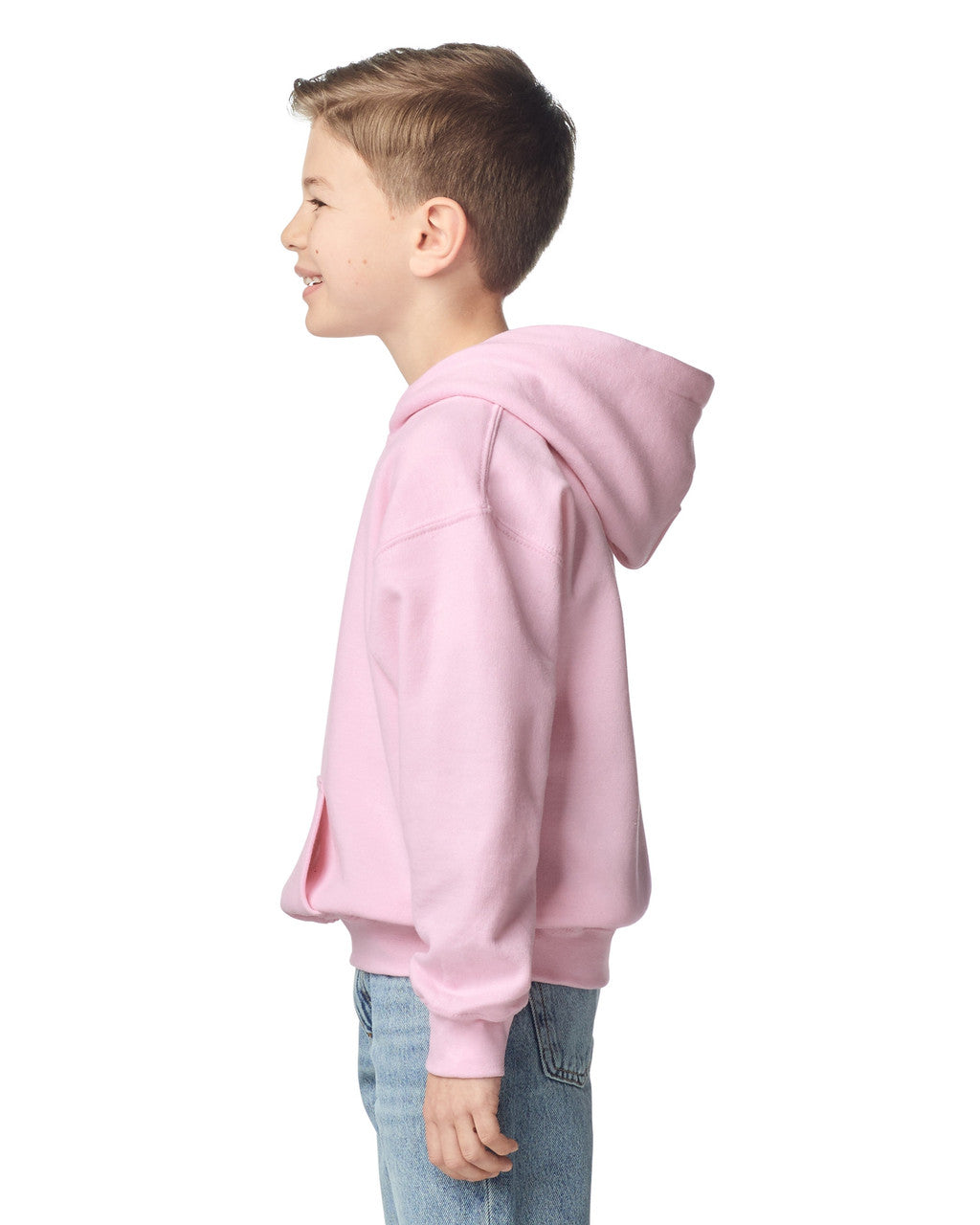 Gildan 18500B Youth Heavy Blend Hooded Sweatshirt - Light Pink - model side