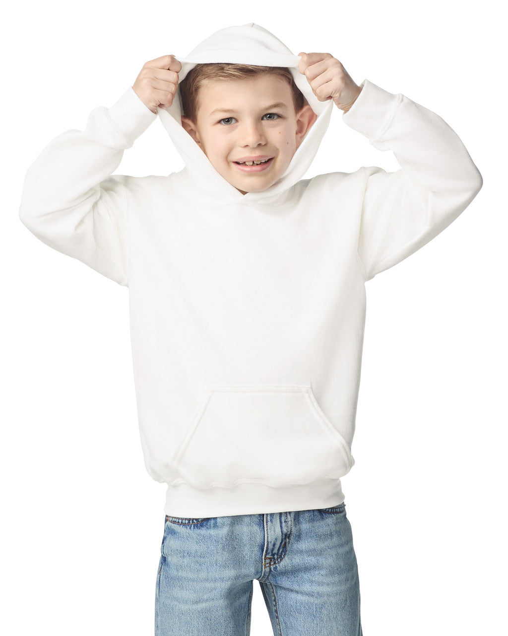 Gildan 18500B Youth Heavy Blend Hooded Sweatshirt - White - model front