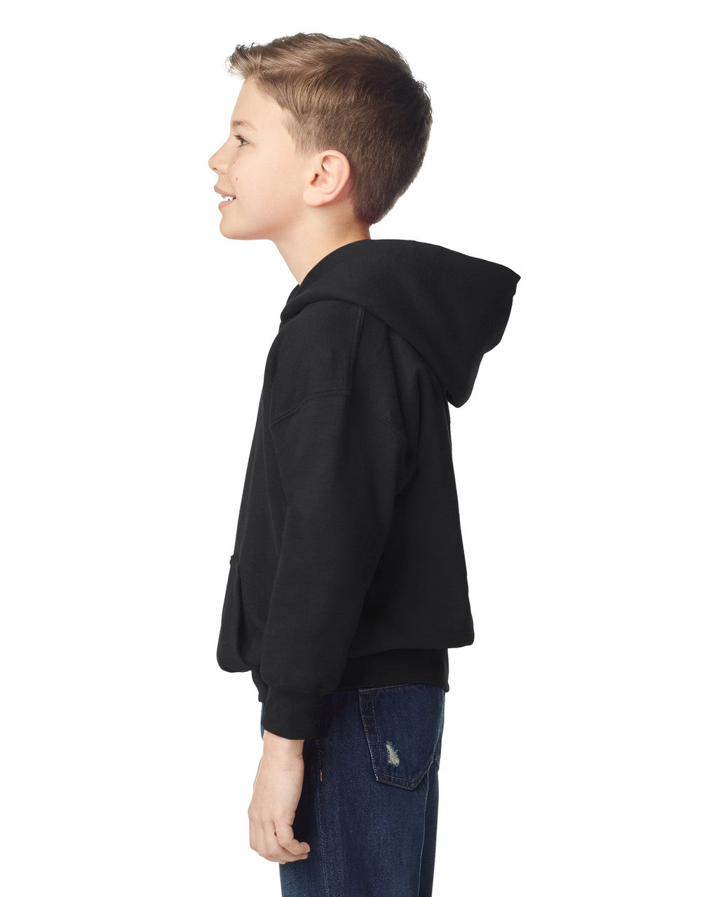 Gildan 18500B Youth Heavy Blend Hooded Sweatshirt - Black - model side