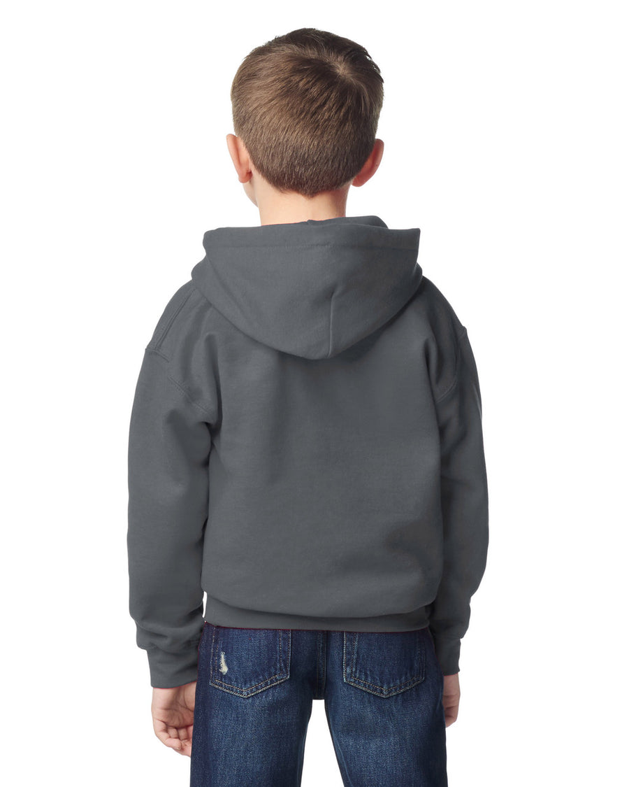 Gildan 18500B Youth Heavy Blend Hooded Sweatshirt - Charcoal - model back