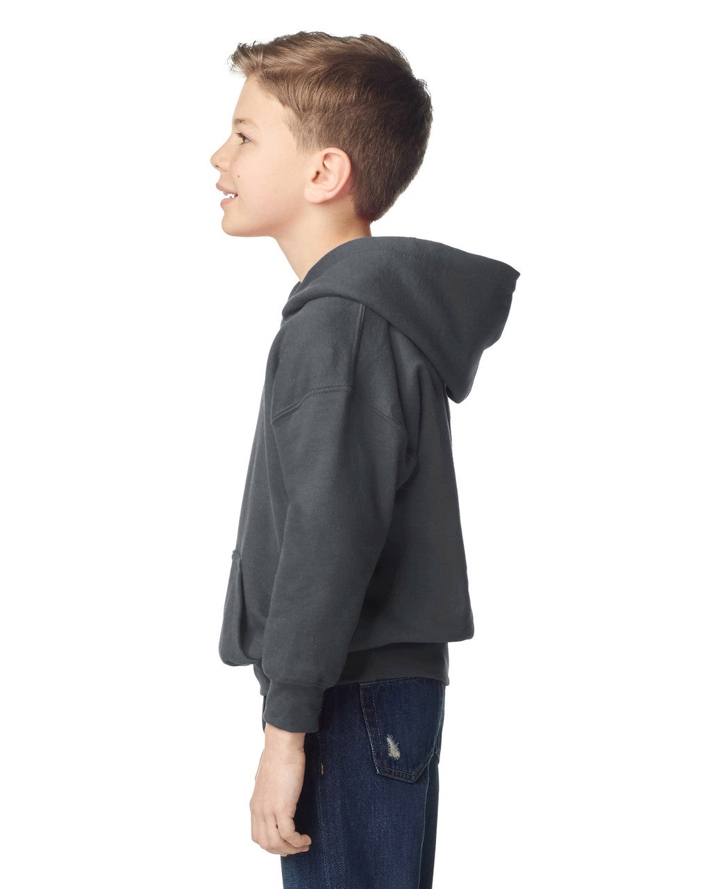 Gildan 18500B Youth Heavy Blend Hooded Sweatshirt - Charcoal - model side