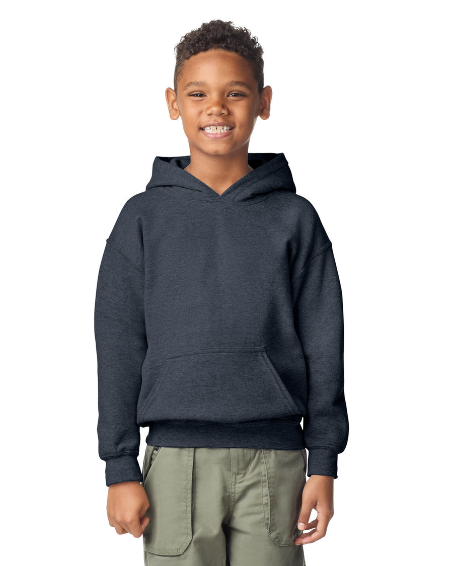 Gildan 18500B Youth Heavy Blend Hooded Sweatshirt - Dark Heather - model front