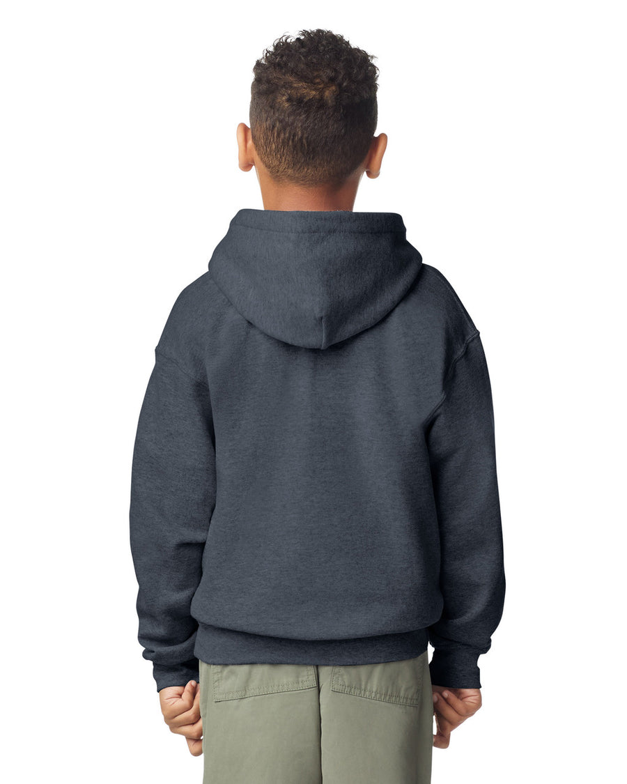 Gildan 18500B Youth Heavy Blend Hooded Sweatshirt - Dark Heather - model back