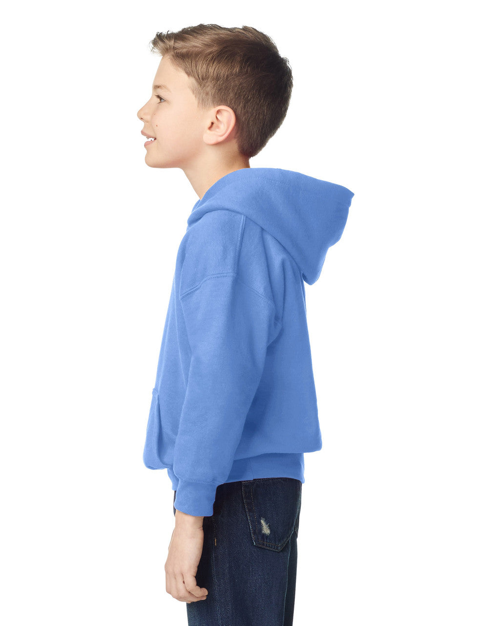 Gildan 18500B Youth Heavy Blend Hooded Sweatshirt - Carolina Blue - model side