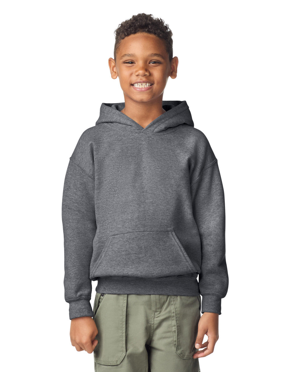 Gildan 18500B Youth Heavy Blend Hooded Sweatshirt - Graphite Heather - model front