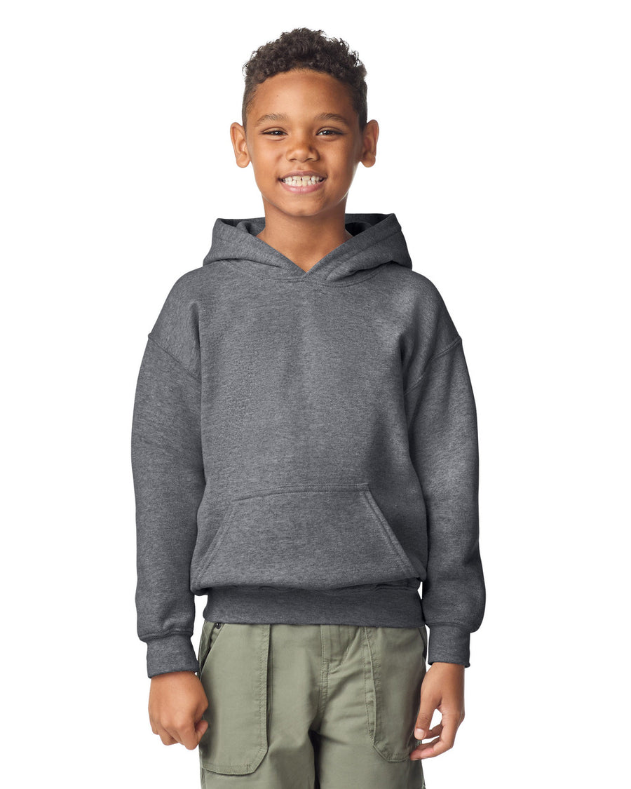 Gildan 18500B Youth Heavy Blend Hooded Sweatshirt - Graphite Heather - model front