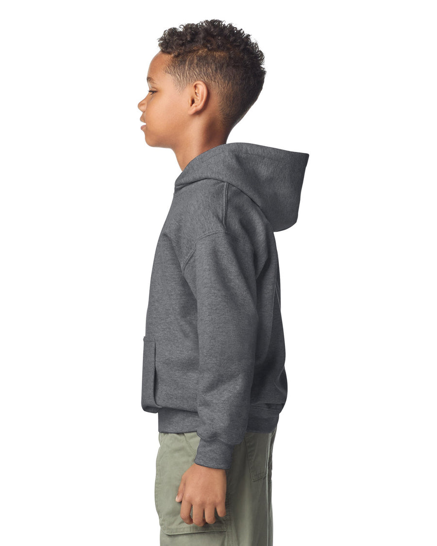 Gildan 18500B Youth Heavy Blend Hooded Sweatshirt - Graphite Heather - model side