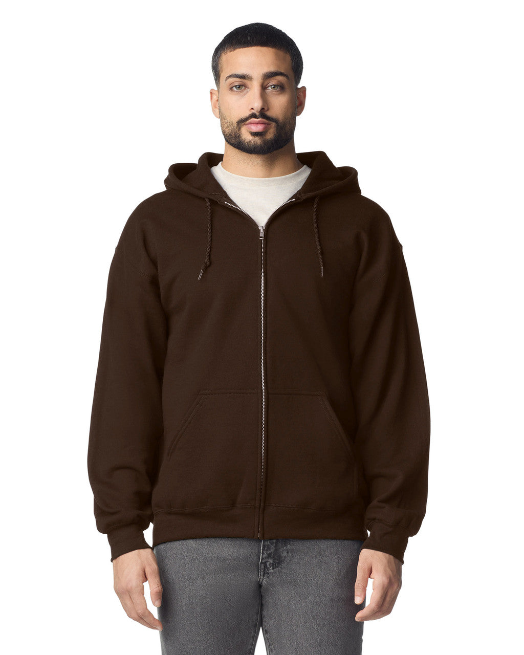 Gildan G186 Heavy Blend Full-Zip Hooded Sweatshirt - Dark Chocolate - model front