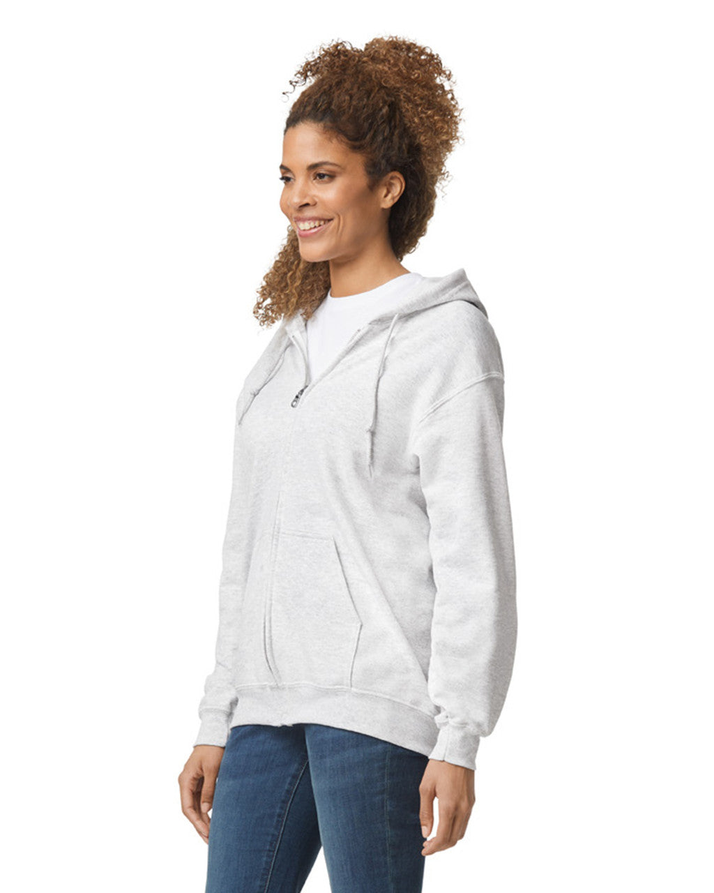 Gildan G186 Heavy Blend Full-Zip Hooded Sweatshirt - Ash - model side