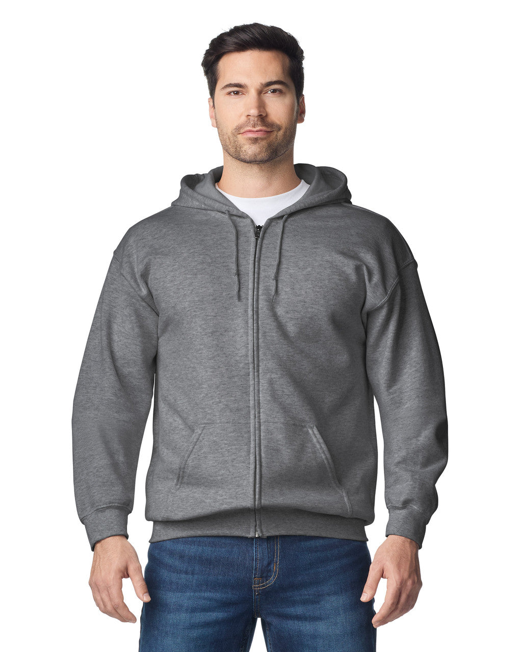 Gildan G186 Heavy Blend Full-Zip Hooded Sweatshirt - Graphite Heather - model front
