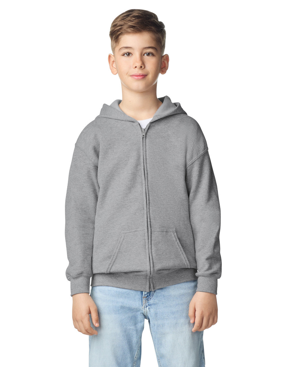 Gildan 18600B Youth Heavy Blend Full-Zip Hooded Sweatshirt - Sport Grey - model front