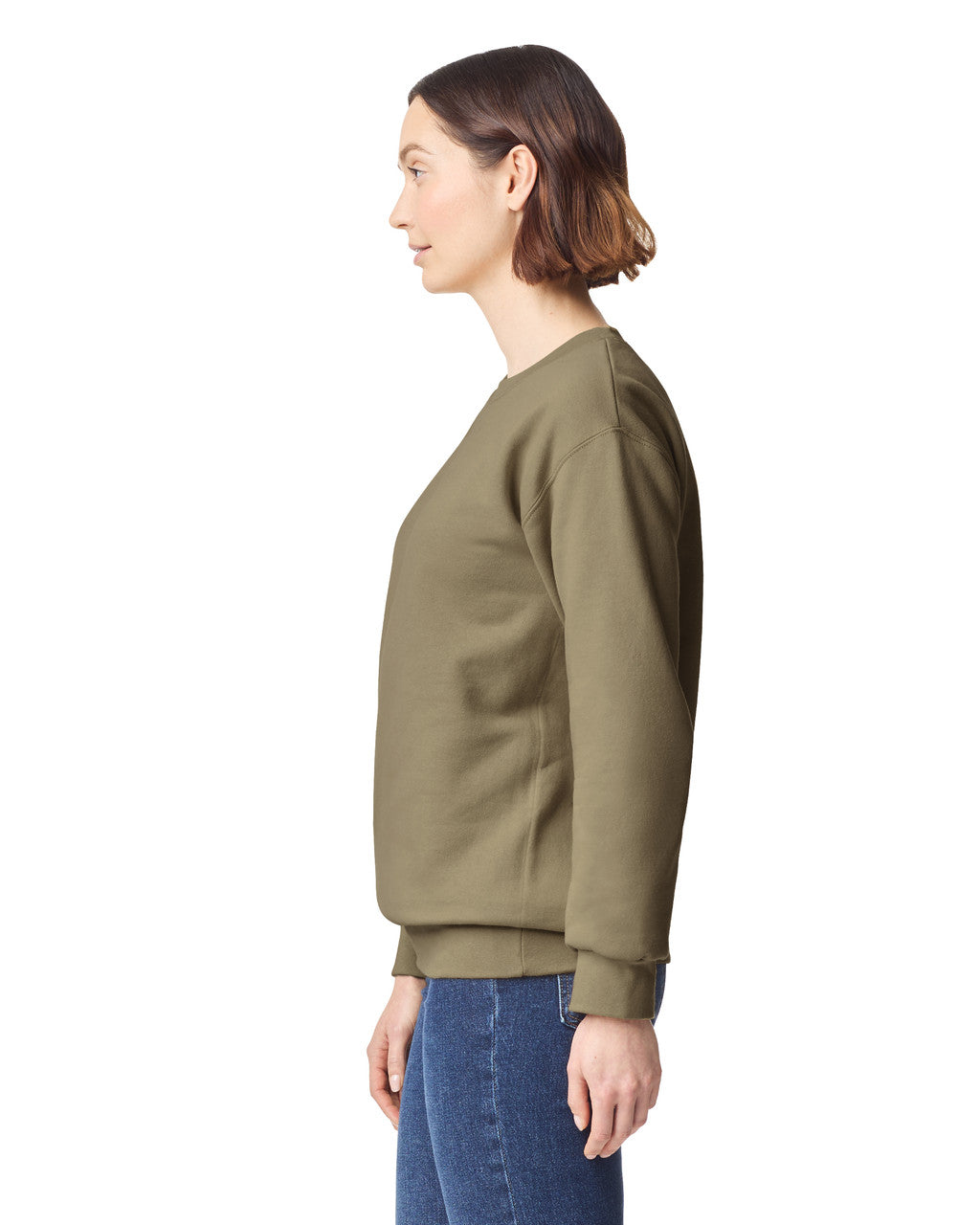 Gildan 19000 Unisex Hammer Maxweight Crewneck Sweatshirt - Olive - model side