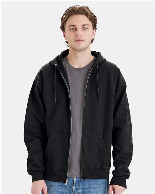 Hanes F280 Unisex Ultimate Cotton Full-Zip Hooded Sweatshirt - Black - model front