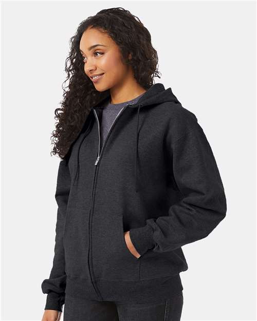 Hanes F280 Unisex Ultimate Cotton Full-Zip Hooded Sweatshirt - Charcoal Heather - model side