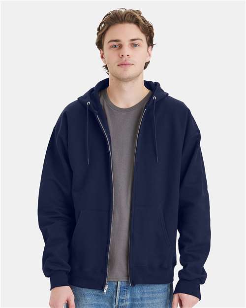 Hanes F280 Unisex Ultimate Cotton Full-Zip Hooded Sweatshirt - Navy - model front