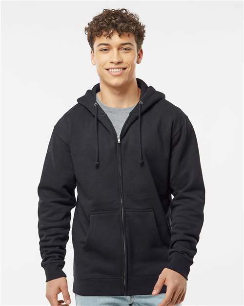 Independent Trading Co. IND4000Z Unisex Heavyweight Full-Zip Hooded Sweatshirt - Black - model front