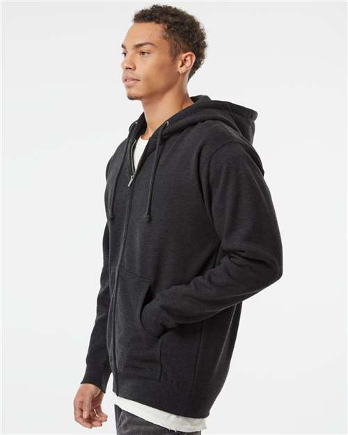 Independent Trading Co. IND4000Z Unisex Heavyweight Full-Zip Hooded Sweatshirt - Charcoal Heather - model side