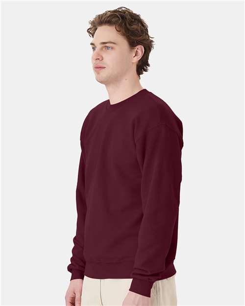 Hanes P160 EcoSmart Crewneck Sweatshirt - Maroon - model side
