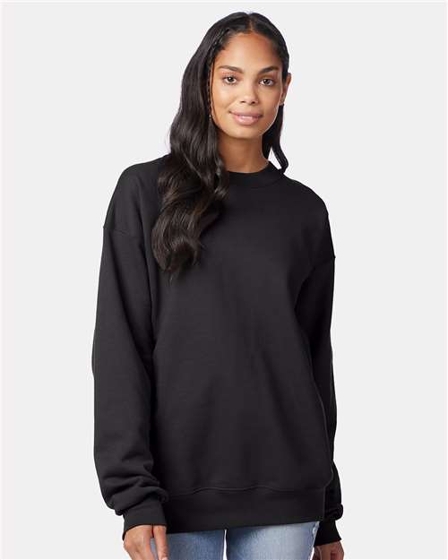 Hanes F260 Unisex Ultimate Cotton Crewneck Sweatshirt - Black - model front