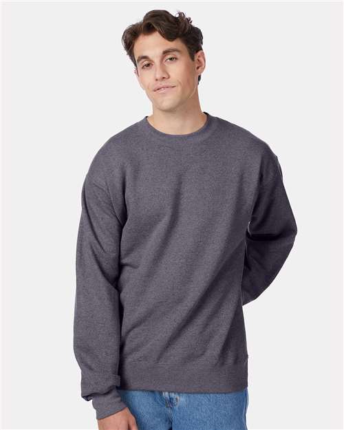 Hanes F260 Unisex Ultimate Cotton Crewneck Sweatshirt - Charcoal Heather - model front