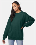 Hanes F260 Unisex Ultimate Cotton Crewneck Sweatshirt - Deep Forest - model front