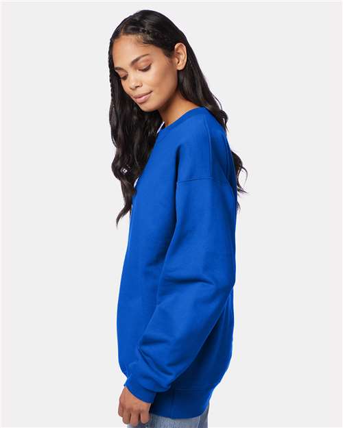 Hanes F260 Unisex Ultimate Cotton Crewneck Sweatshirt - Deep Royal - model side