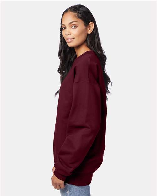 Hanes F260 Unisex Ultimate Cotton Crewneck Sweatshirt - Maroon - model side