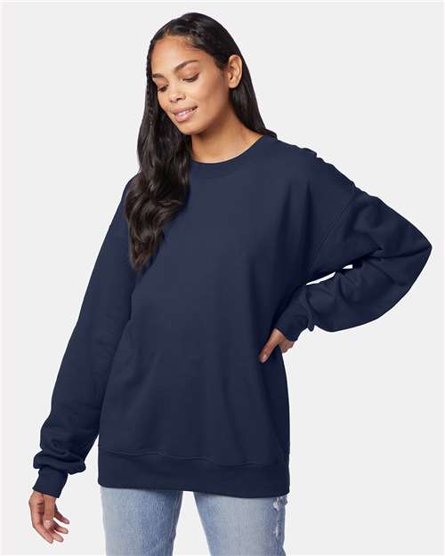 Hanes F260 Unisex Ultimate Cotton Crewneck Sweatshirt - Navy - model front