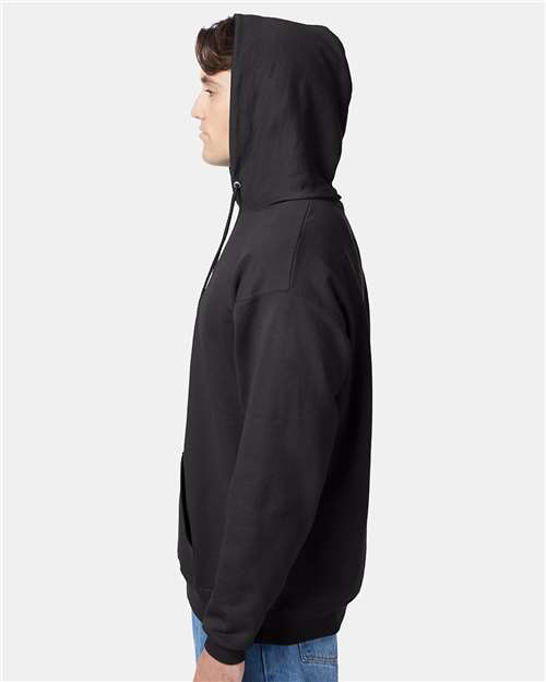 Hanes P170 EcoSmart Hooded Sweatshirt - Black - model side