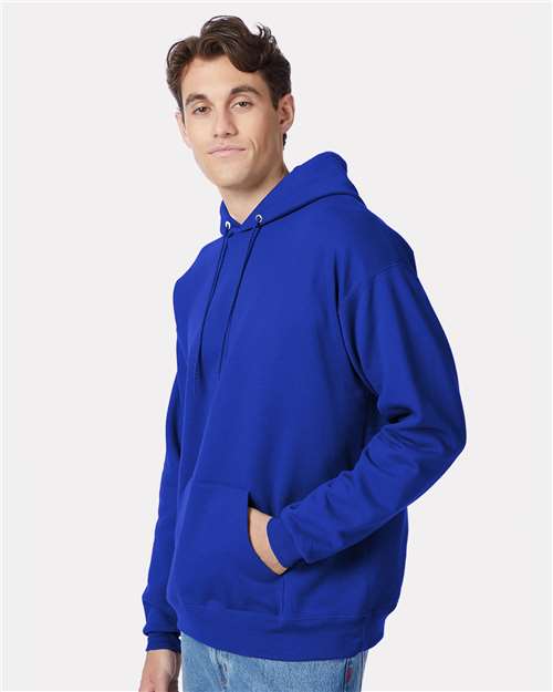 Hanes P170 EcoSmart Hooded Sweatshirt - Deep Royal - model side