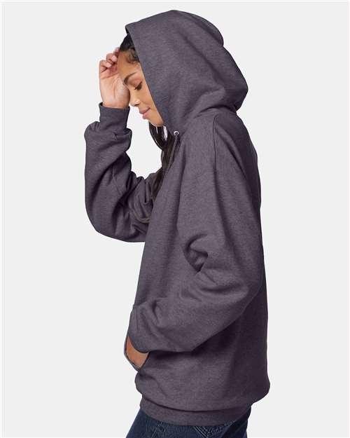 Hanes F170 Ultimate Cotton Hooded Sweatshirt - Charcoal Heather - model side
