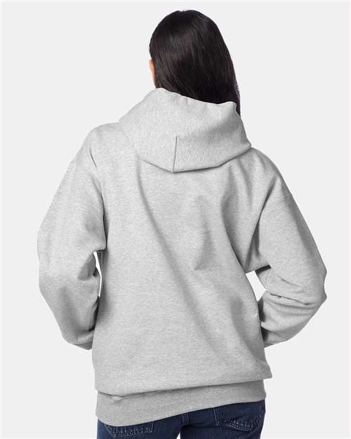 Hanes F170 Ultimate Cotton Hooded Sweatshirt - Light Steel - model back
