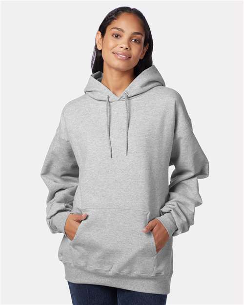 Hanes F170 Ultimate Cotton Hooded Sweatshirt - Light Steel - model front
