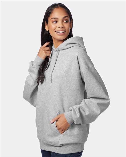 Hanes F170 Ultimate Cotton Hooded Sweatshirt - Light Steel - model side