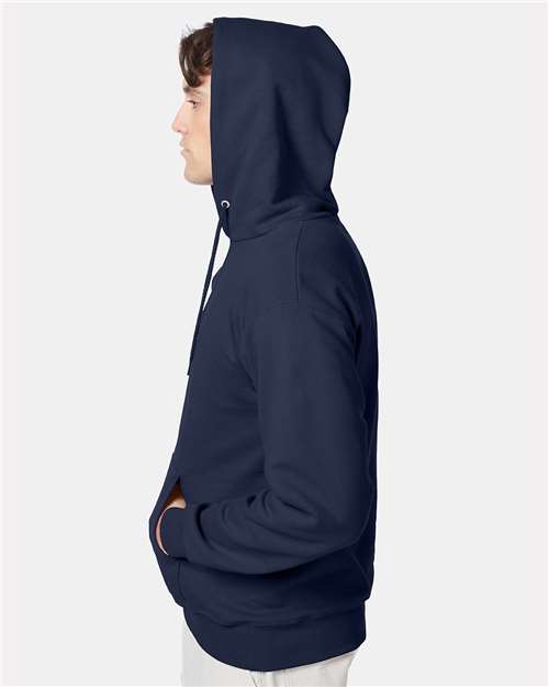 Hanes F170 Ultimate Cotton Hooded Sweatshirt - Navy - model side