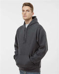 J. America 8824 Men's Premium Hooded Sweatshirt - Charcoal Heather - model side
