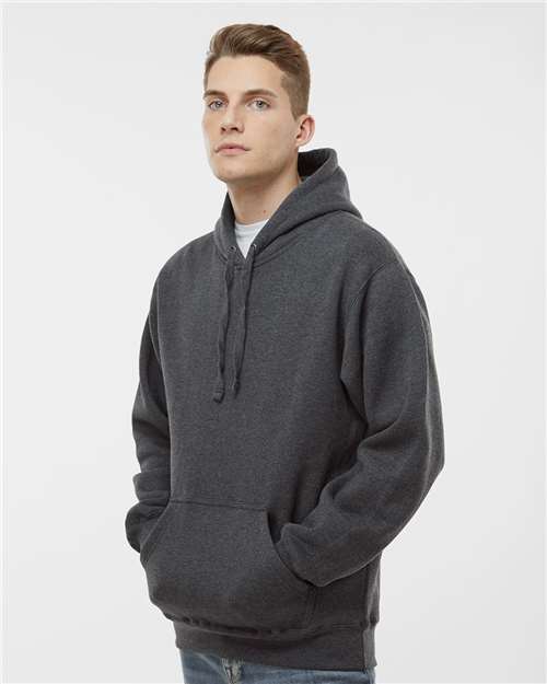 J. America 8824 Men's Premium Hooded Sweatshirt - Charcoal Heather - model side
