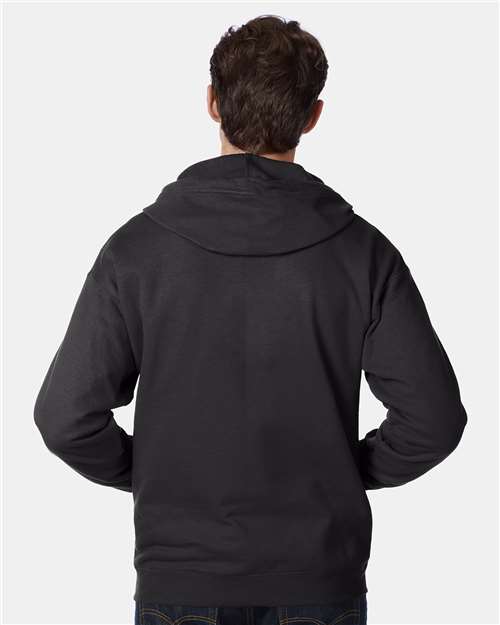 Hanes P180 Unisex EcoSmart Full-Zip Hooded Sweatshirt - Black - model back